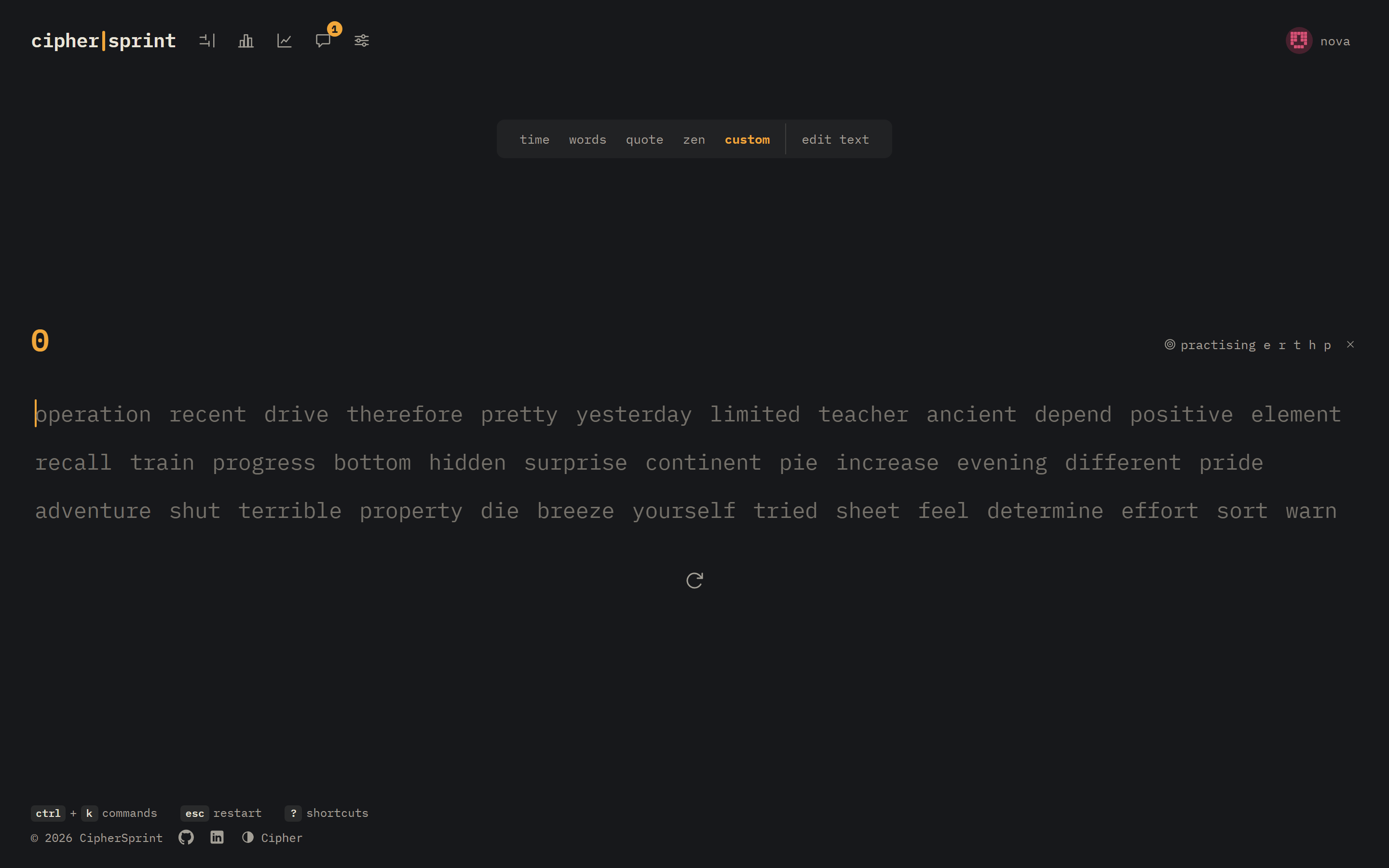 "Practise weak keys" builds a test from real words packed with your problem letters.